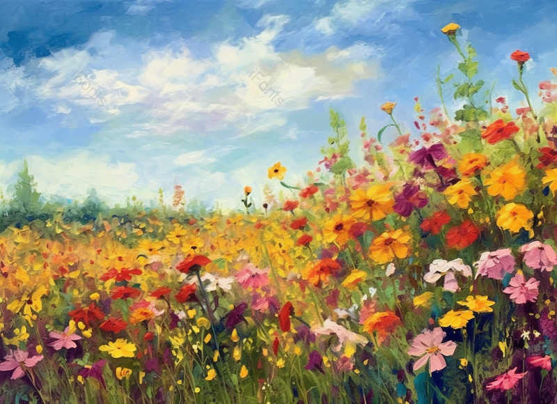 春天的草地里开满了五颜六色的花印象派风格画,插画/手绘图,插画/手绘图库,插画/手绘图下载,插画/手绘